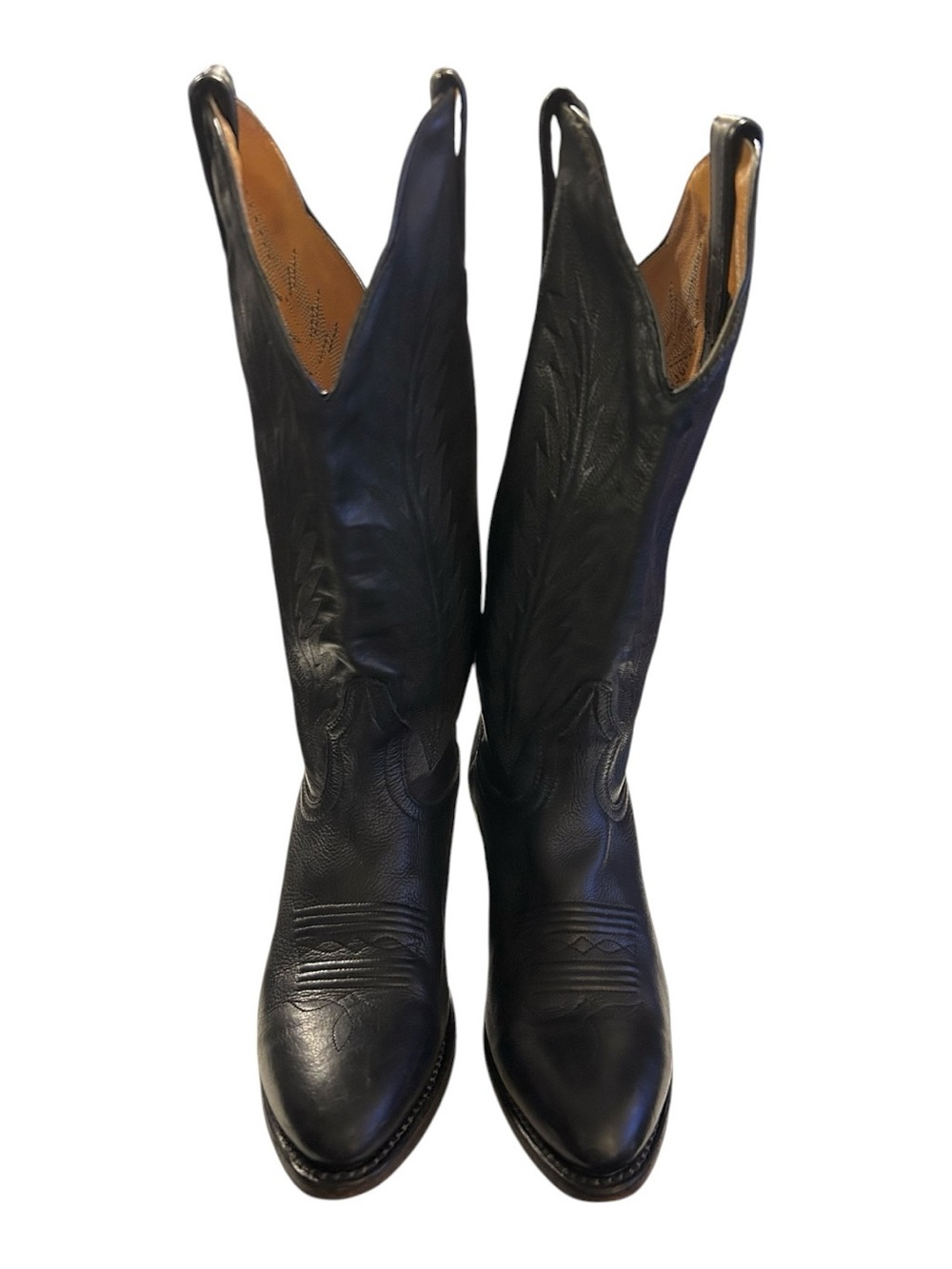 Boulet Women' Sporty Black Deer Tan Cowboy Boots, #4074, Size 7.5